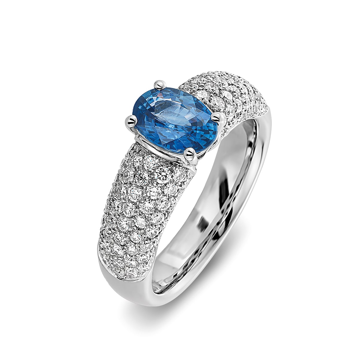 Ring blauwe saffier en diamanten